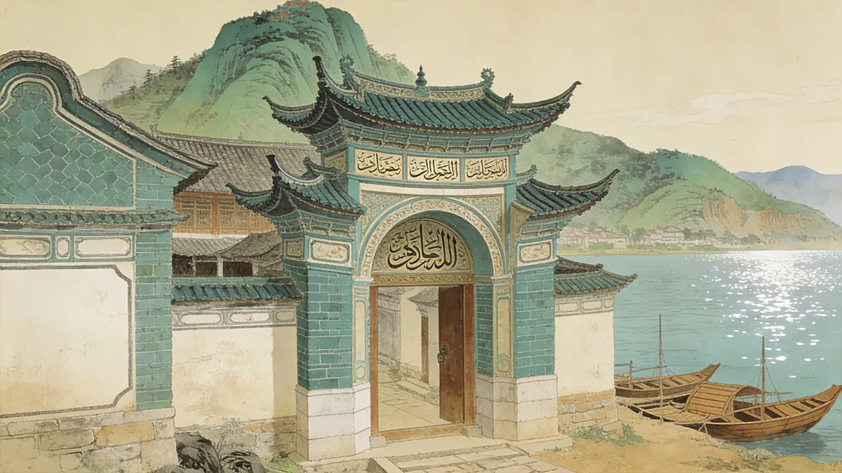 A Ming-style painting of old Kunyang, Yunnan, depicting the multicultural birthplace of Zheng He.