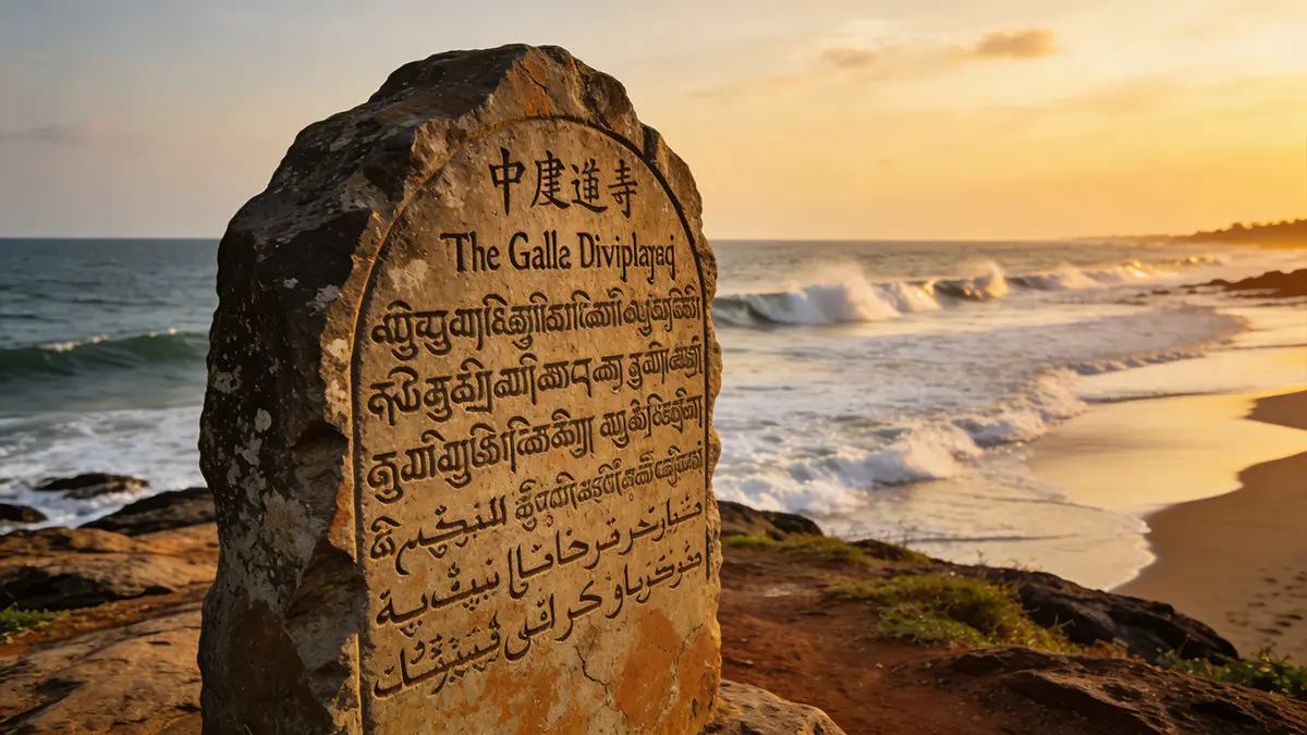 The Galle Trilingual Inscription established by Zheng He in Sri Lanka.