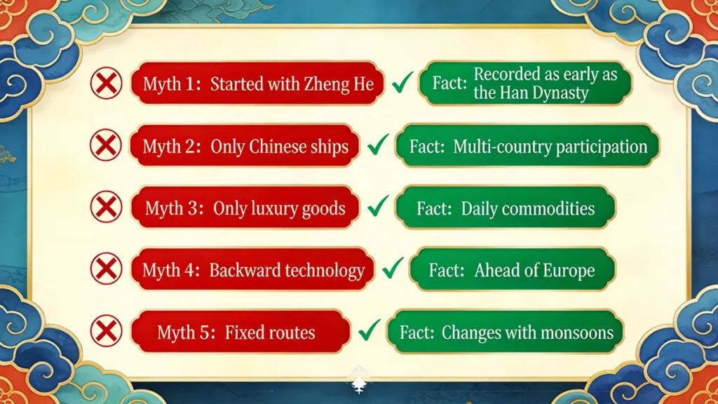 Infographic clarifying common misconceptions about the Maritime Silk Road
