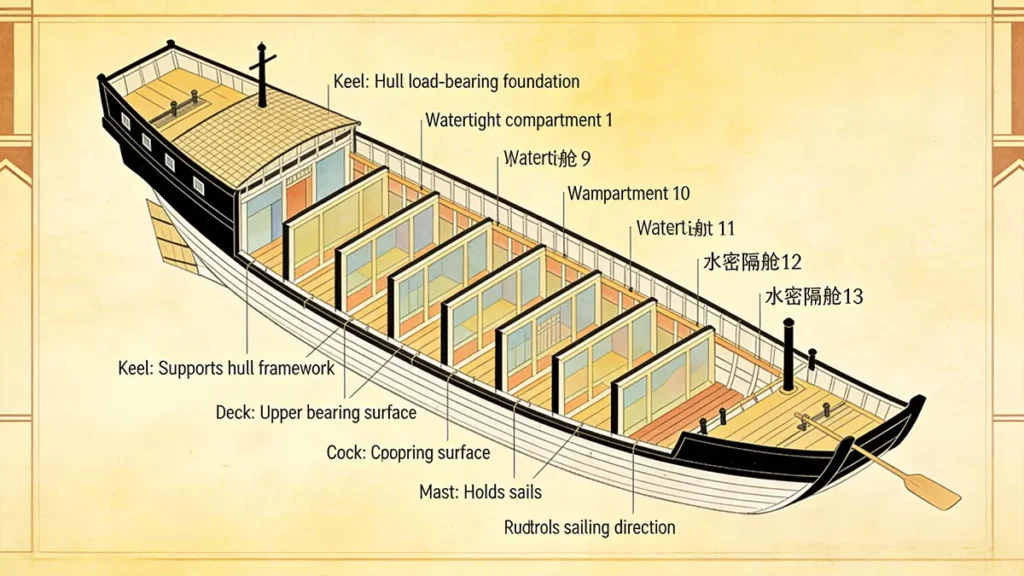 Cross-section diagram of Song Dynasty ship showing watertight compartment structure