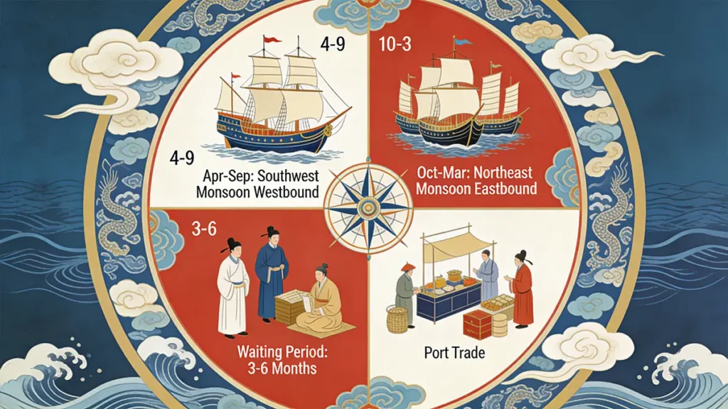 Circular chart showing Tang Dynasty annual monsoon trade cycle