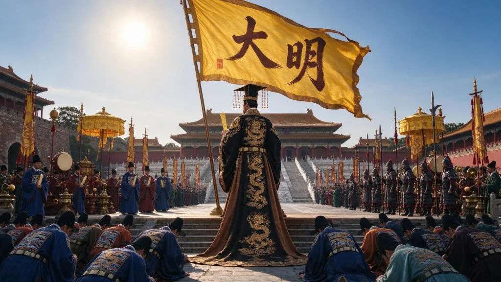 Zhu Yuanzhang's coronation as Hongwu Emperor in Nanjing